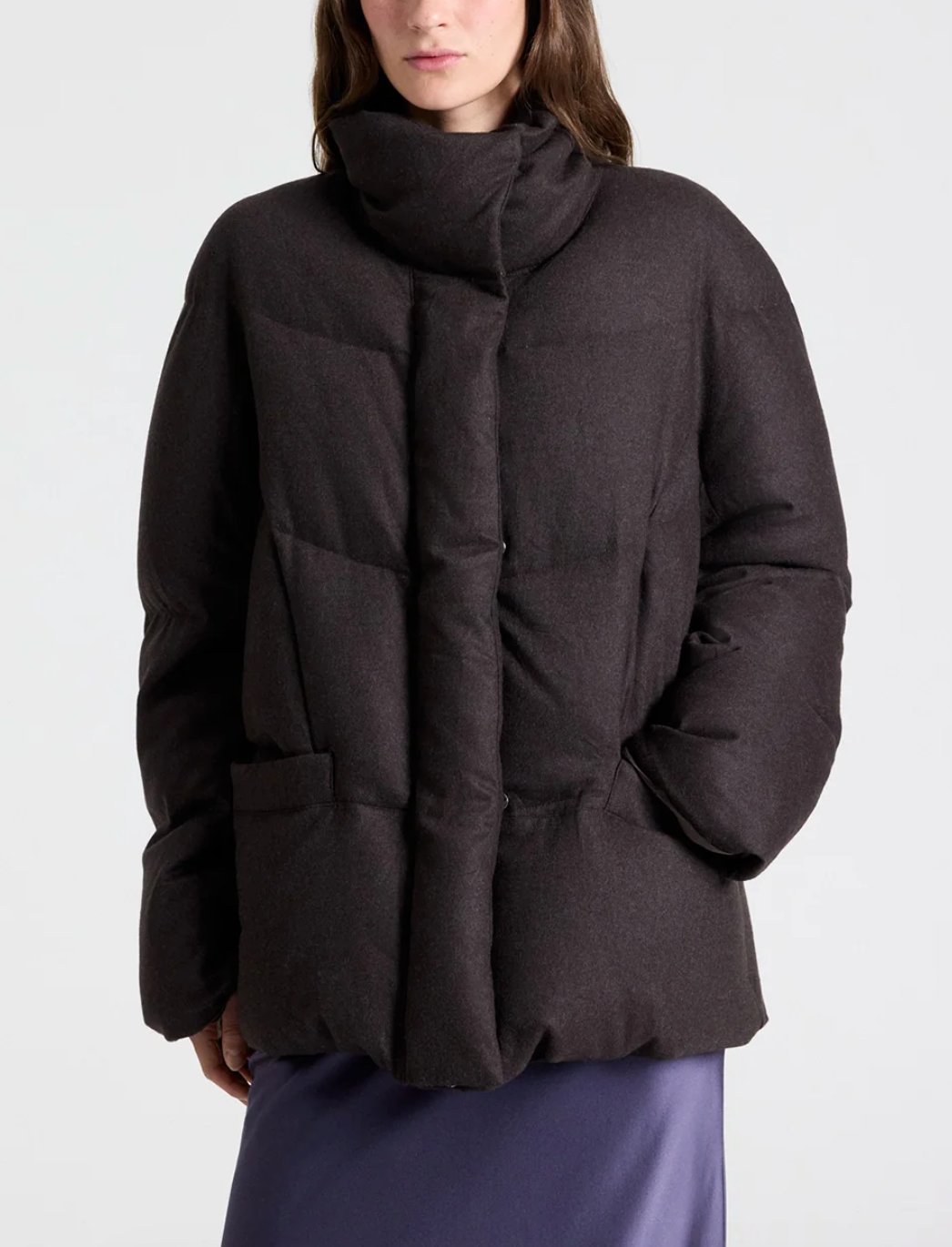 warm enough coat in wool flannel dark chocolate