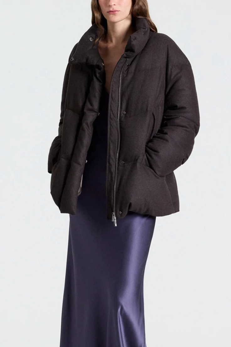 warm enough coat in wool flannel dark chocolate