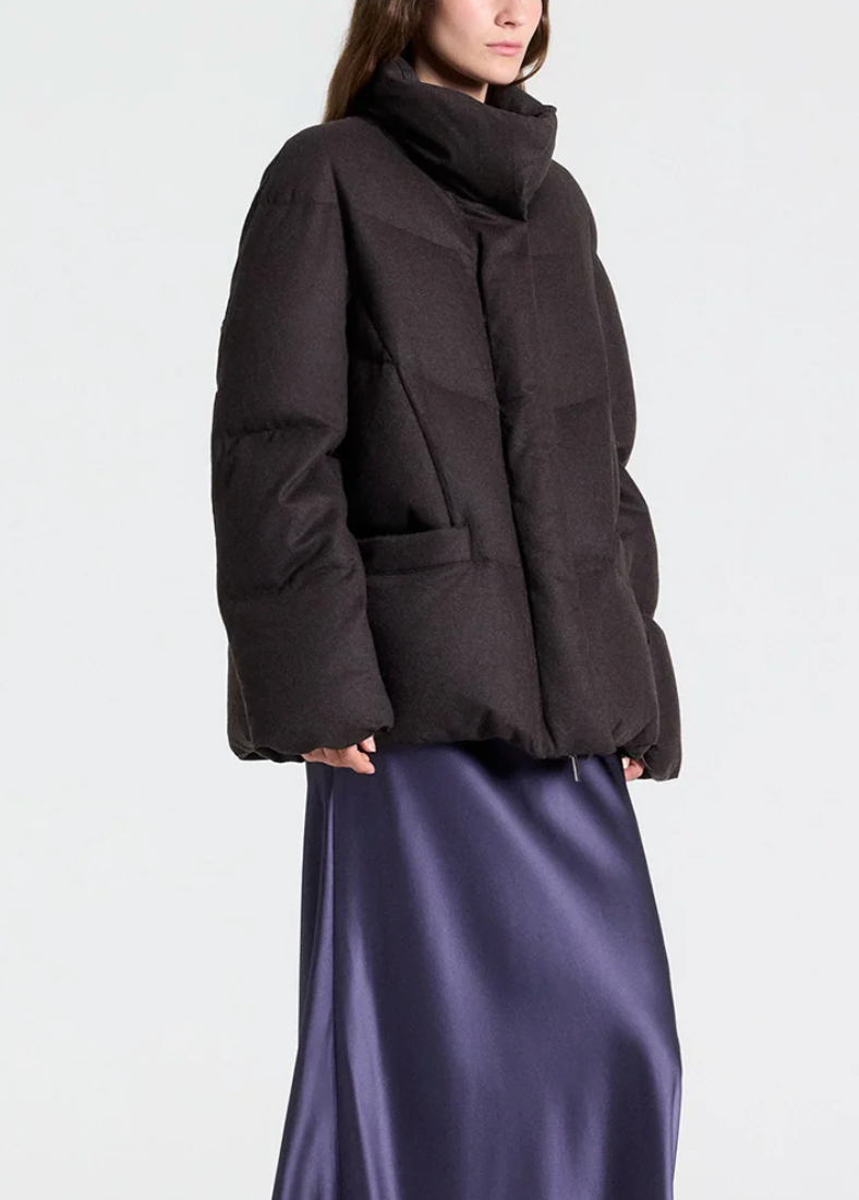 warm enough coat in wool flannel dark chocolate