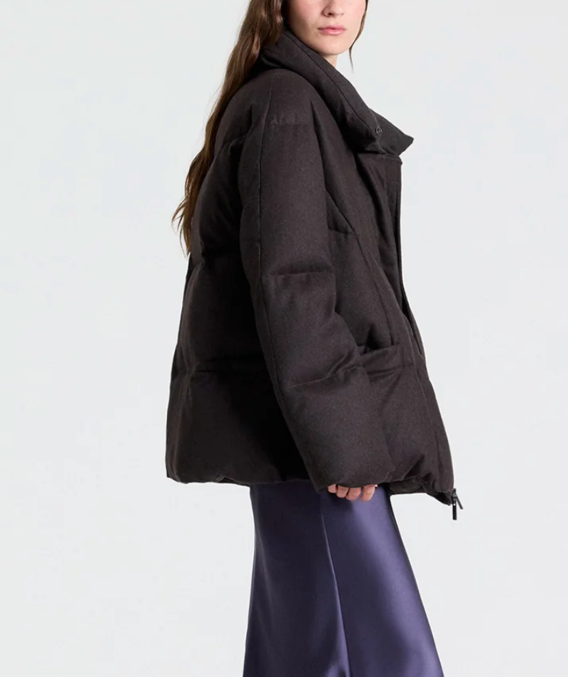 warm enough coat in wool flannel dark chocolate