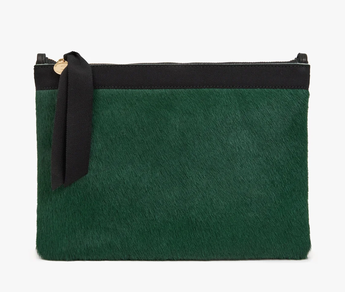 Flat Clutch w/ Tabs bottle green hair on