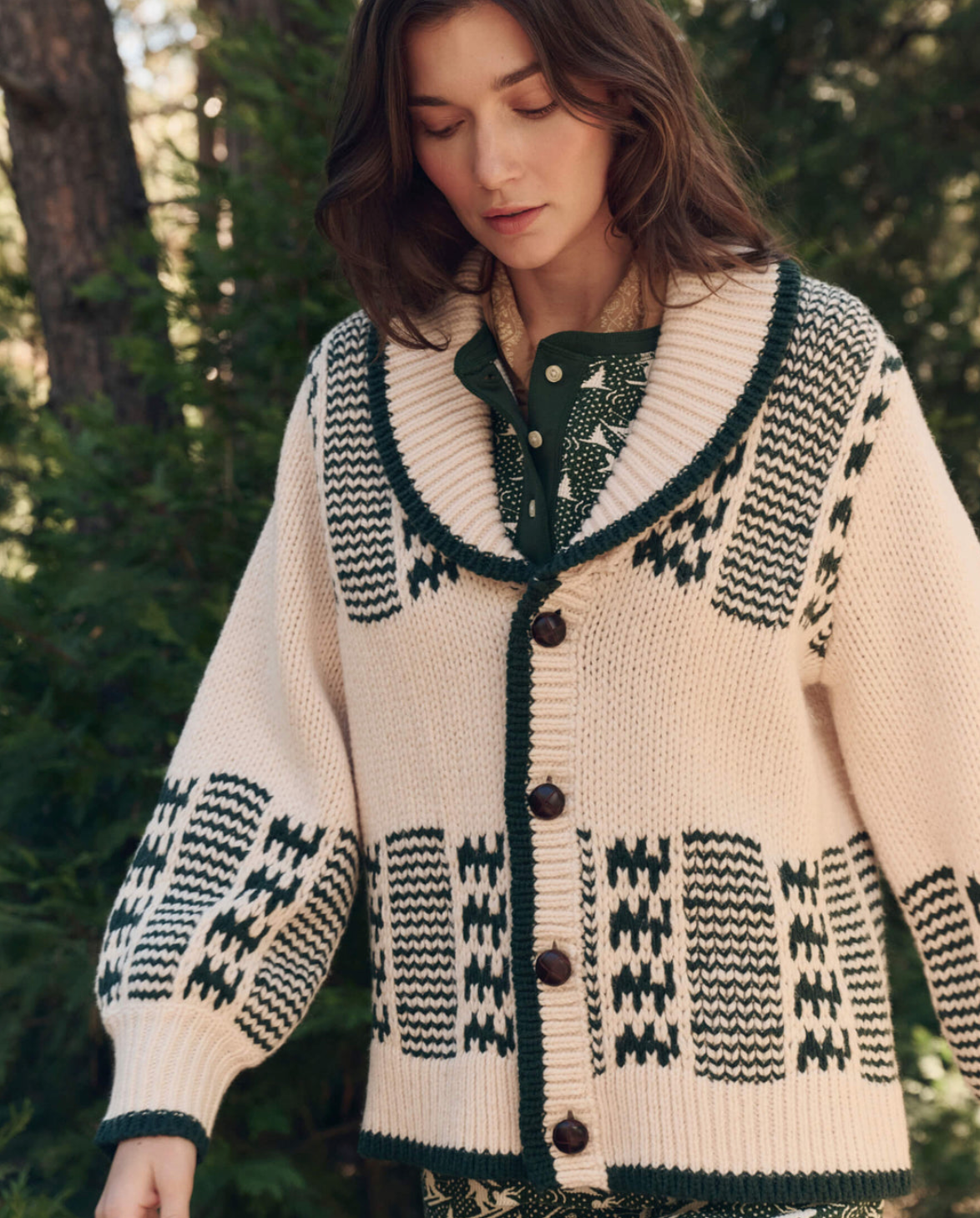 The Chalet Cardigan Sweater Cream &amp; Forest