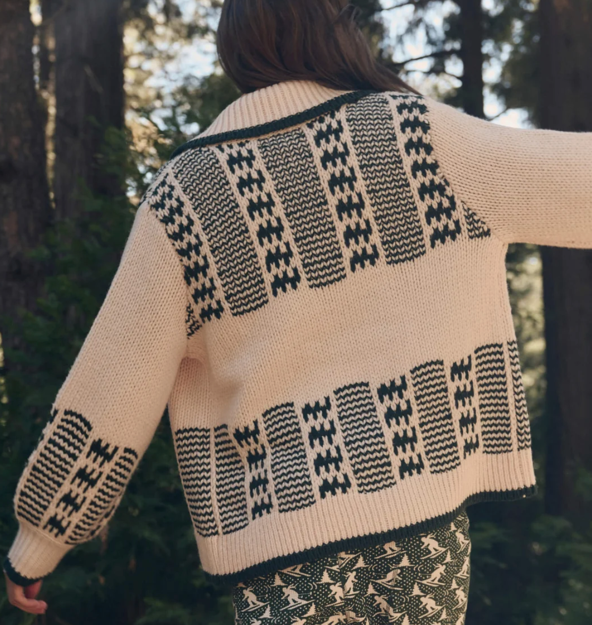 The Chalet Cardigan Sweater Cream & Forest
