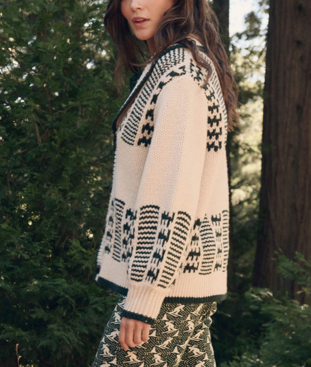 The Chalet Cardigan Sweater Cream & Forest