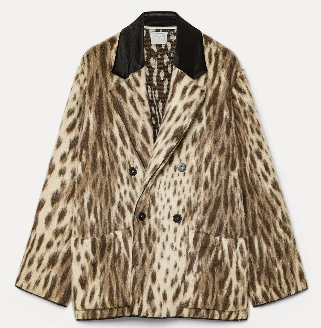 Royal Leopard virgin wool and alpaca blend short coat gold
