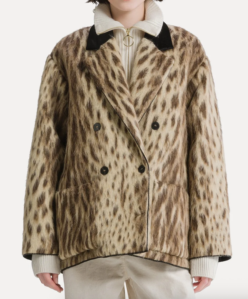 Royal Leopard virgin wool and alpaca blend short coat gold