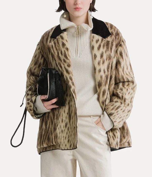 Royal Leopard virgin wool and alpaca blend short coat gold