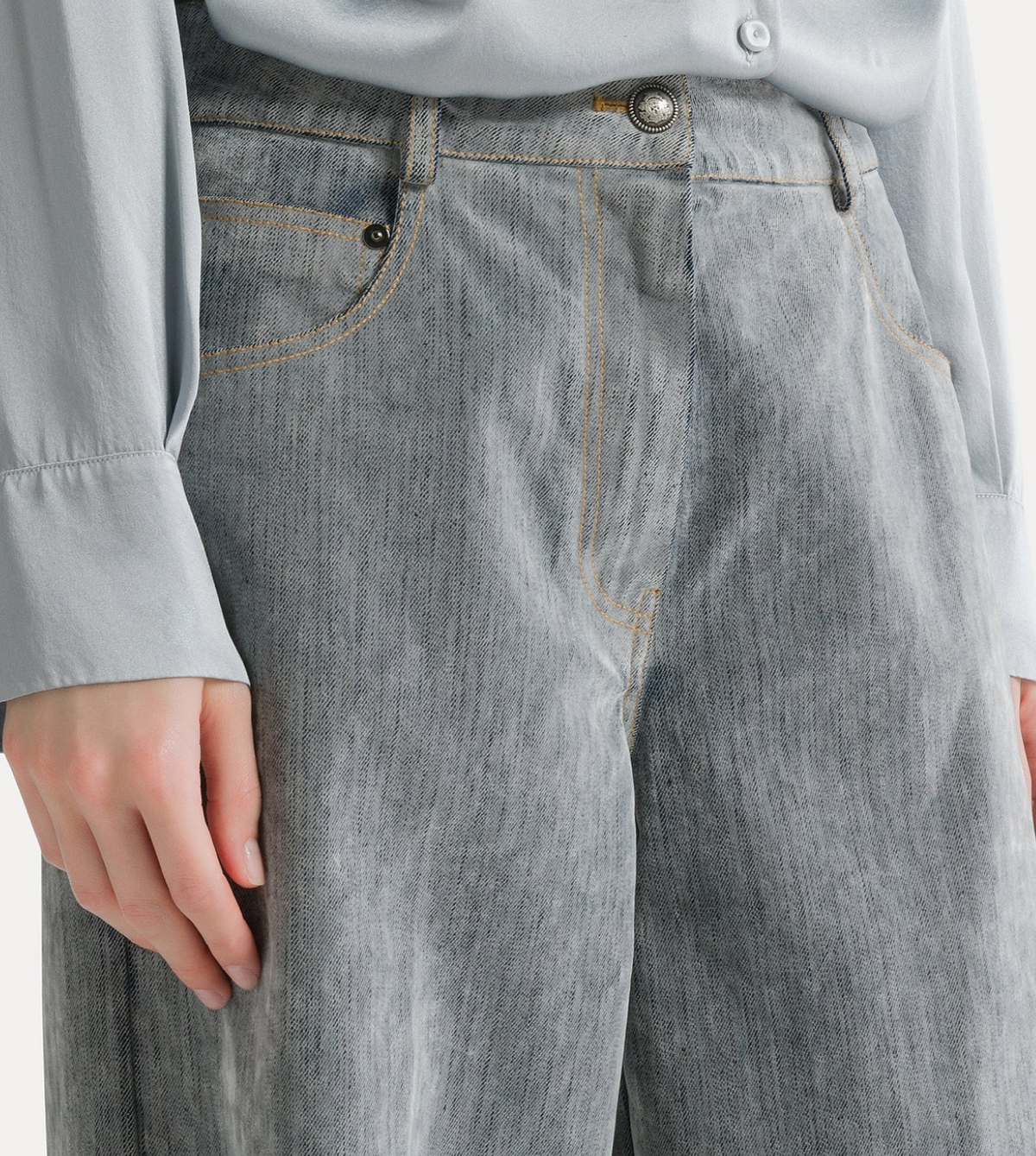 Flocked denim wide-leg jeans grey