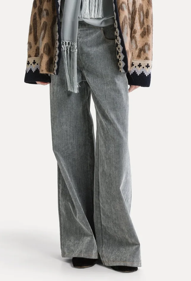 Flocked denim wide-leg jeans grey