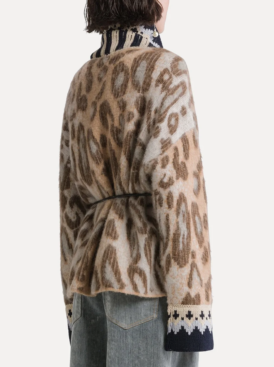 "the brit leopard" alpaca jacquard cardign gold giallo oro