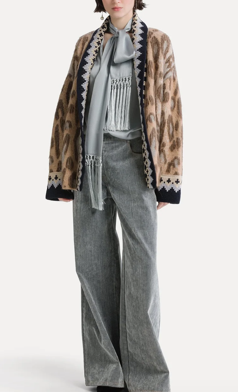 "the brit leopard" alpaca jacquard cardign gold giallo oro
