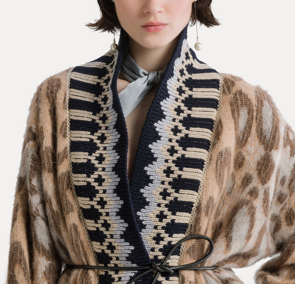 "the brit leopard" alpaca jacquard cardign gold giallo oro