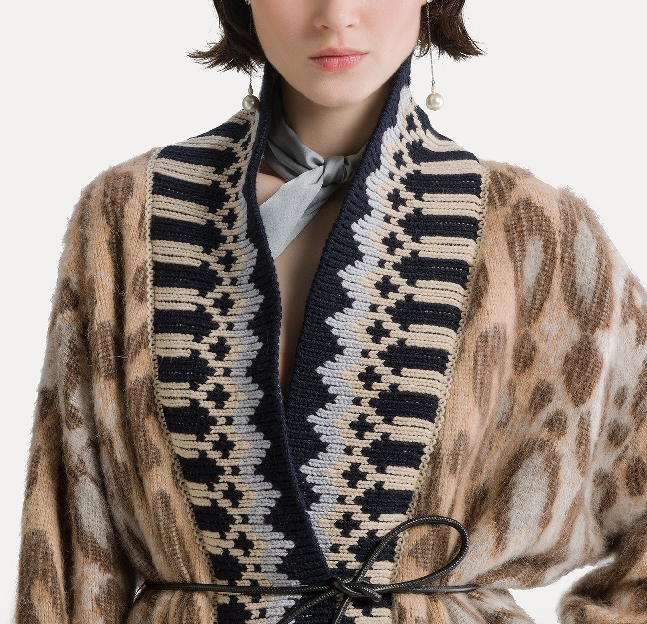 "the brit leopard" alpaca jacquard cardign gold giallo oro