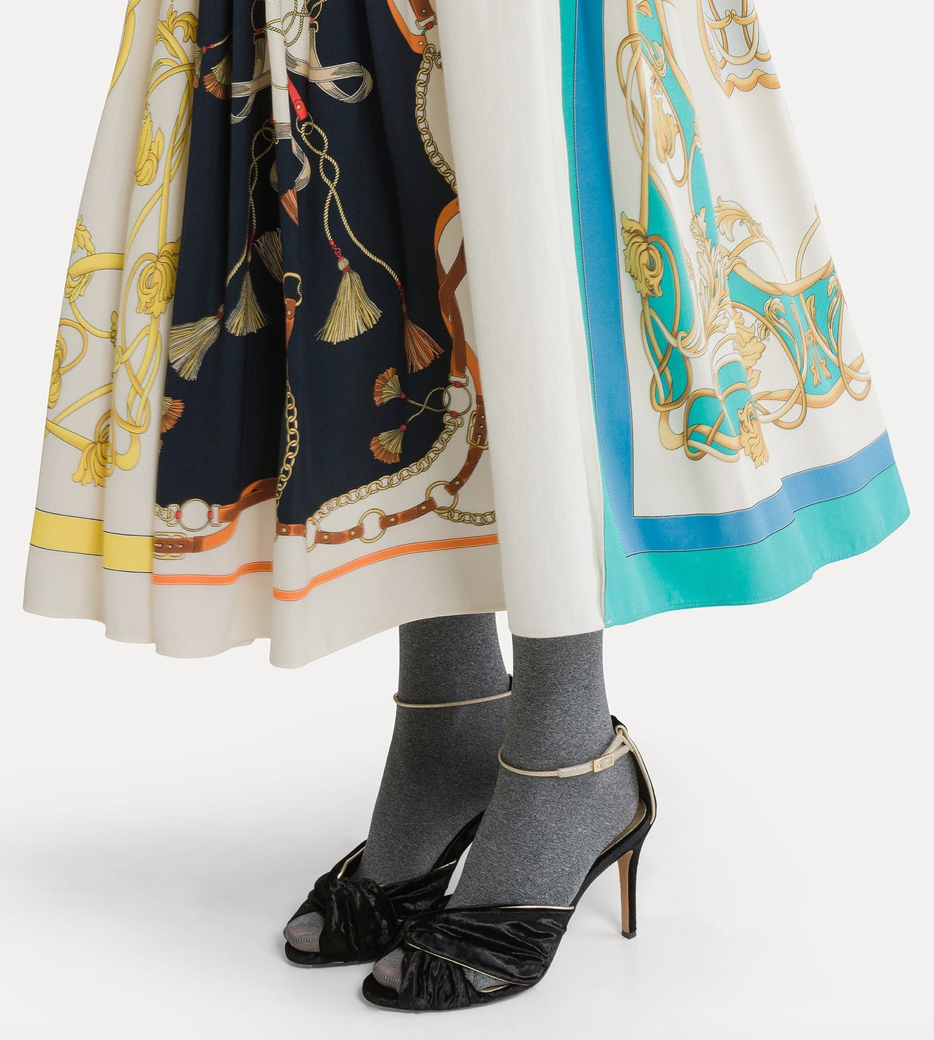 flared skirt with "the crown" placed print in night