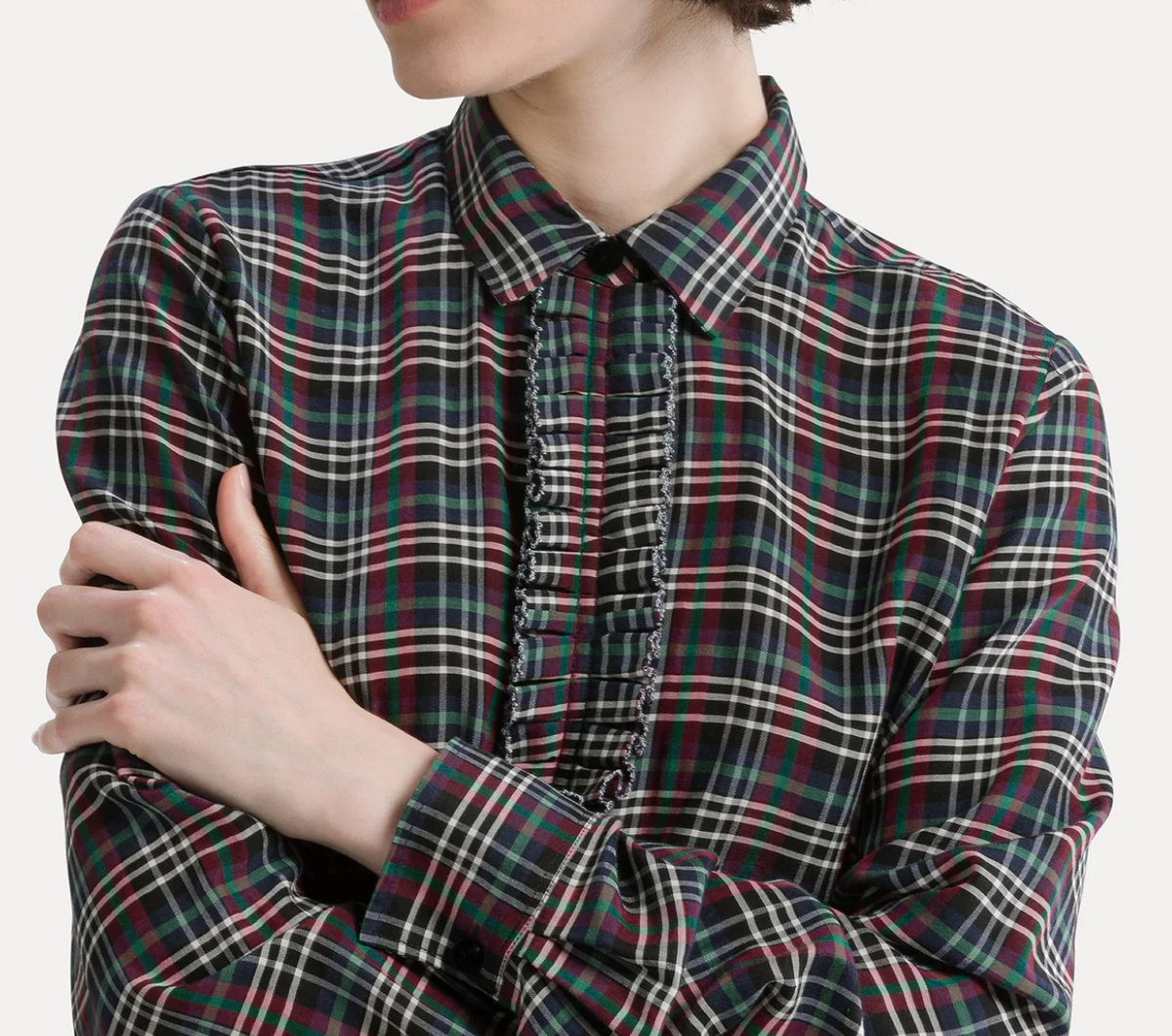 ruched voile tartan shirt royal