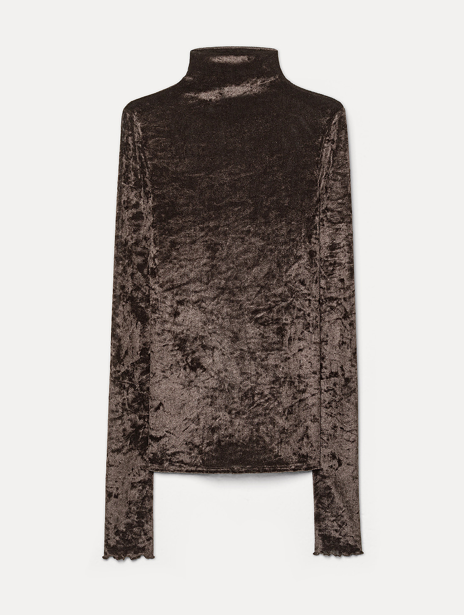 Velvet stretch tulle turtleneck fondant