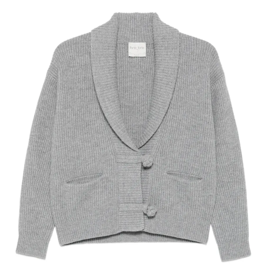 Wool cashmere ribbed cardigan knot detail calcedonio gray