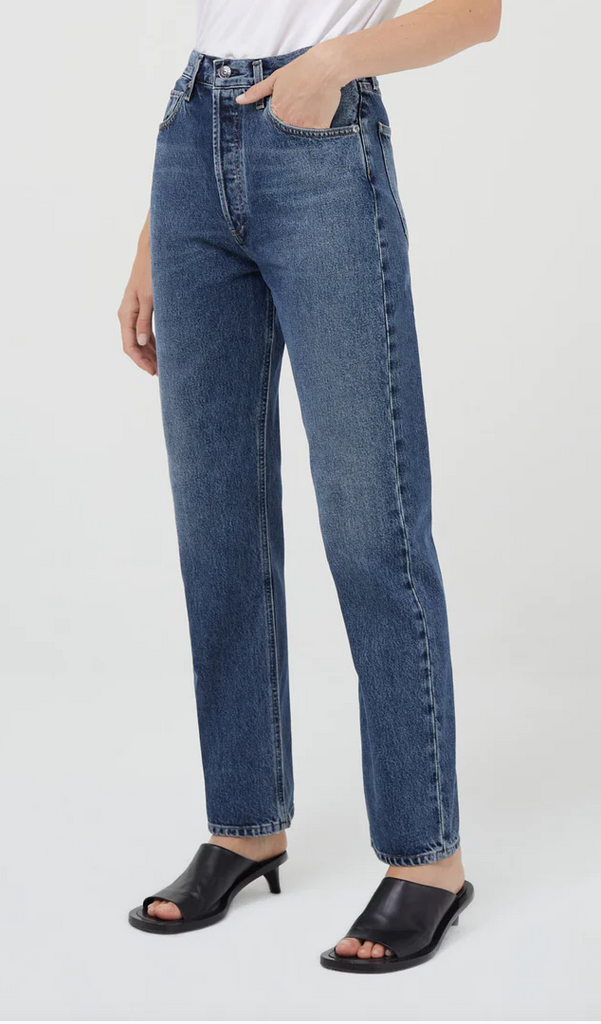 90's pinch waist high rise straight in portrait