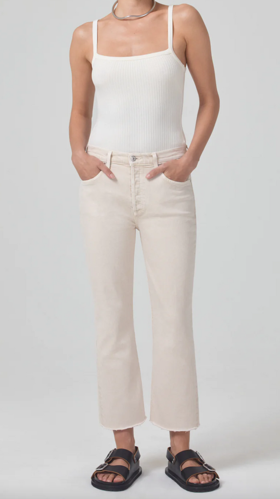 Isola mid rise cropped boot in almondette